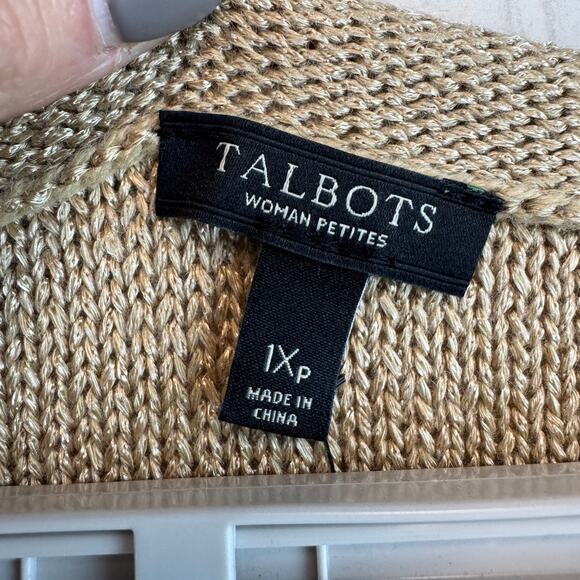 NWT Talbots Beige Metallic Knit Scoop Neck 3/4 Sleeve Tunic Sweater Size 1XP - Picture 5 of 13